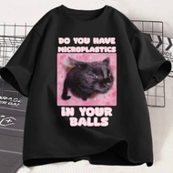 Microplastics In Balls Funny Cat Meme T-Shirt Men  Ironic T Shirt Goofy Ahh Cats Tee Stupid Silly Ts