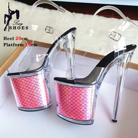 Colorful fish Scale Stripper Sandals with Heels Nightclub Stilettos Heels Crystal Platform Pole Danc