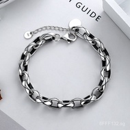 Yunchaoxuan S925Pure Silver Simple Trendy Fashion Couple Bracelet Diamond Pattern Chanel Style ins S