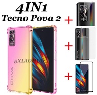 เคสโทรศัพท์4in1สำหรับ Tecno Pova 2เคสโทรศัพท์มือถือสีไม่ตก + HD ฟิล์มกระจกนิรภัยเต็มหน้าจอ Tecno Pova 2