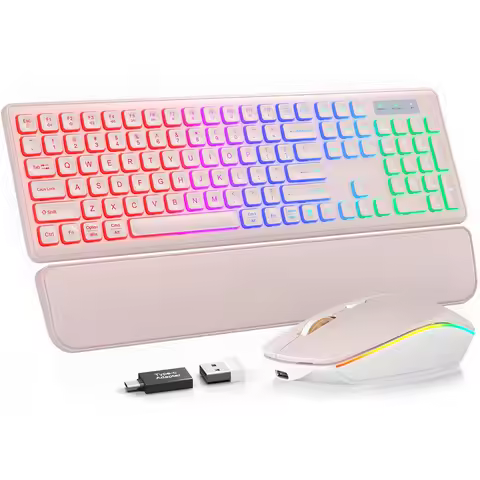 Ergonomic 2.4G Wireless Keyboard Mouse Set with Wrist Rest,Rechargeable 106Key Wireless Backlit Keyb