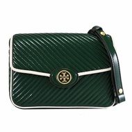 【TORY BURCH】斜紋漆皮翻蓋復古風斜背包-祖母綠