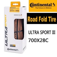 Continental 700C Road Bike Foldable Tire Ultra Sport III 700X28C Brown Edge Folding Tyre 28-622 180 