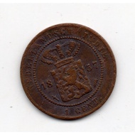 A1587 Coin Nederlands Indie 1 Cent Buntu 1857 Kondisi Terpakai
