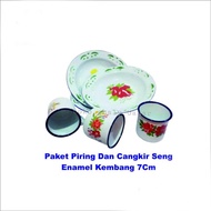 22 CM PLATE PACKAGE AND 7 CM ENAMEL FLOWER CUP