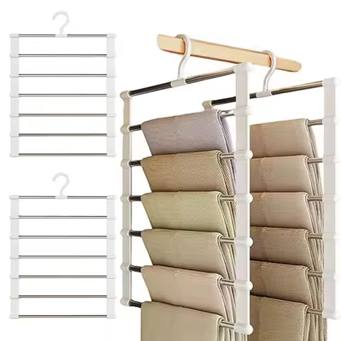 Pants Hangers Space Saving, 5/7 Layers Space Saving Hangers, Sturdy Stainless Steel Pant Rack with A