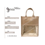MIKA JUTE BAG Portrait & Landscape/ burlap parcel bag transparent brown burlap hamper bag window mod