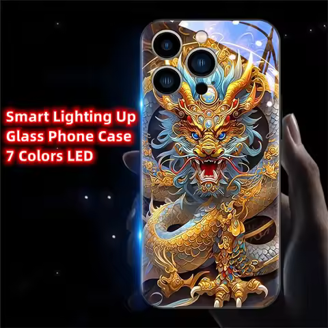 Bring Lucky Divine Dragon LED Light Glow Luminous Glass Phone Case For VIVO X50 X60 X70 X80 X90 X100