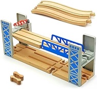 Wooden Train Set Accessories Railway Lift Bridge with Raised Tracks Toy for Wooden Tracks for 3 4 5 Year Old Boys Kids Brands are Compatible（Lift Bridge）