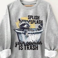 Áo nỉ thể thao dáng rộng in hình Splash Splash Your Opinion Is Trash, Thu/Đông, Áo hoodie cổ tròn dà
