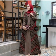 baju gamis batik wanita terbaru kombinasi polos jumbo modern dewasa - songket abang xl