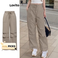 (KOL‘s pick) Lovito Casual Plain Pleated Pants for Women L87ED258 (Multi-color) Lovito Celana Lipat 