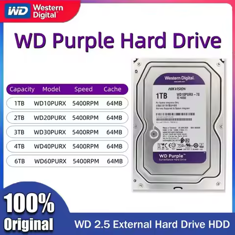 Original WD Purple 1TB 2TB 3TB 4TB 6TB Surveillance Hard Disk 3.5" SATA Enterprise Grade Monitoring 