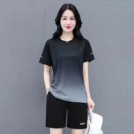 Korean Outdoors Women's Sports Set Short Sleeve T-shirt+shorts Casual Women Top and Fashionable Shor