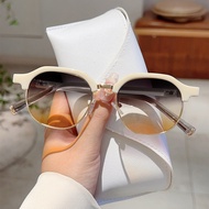 Fashion Semi-Rimless Shades Retro Round Gradient Sunglasses
