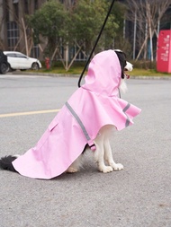 เสื้อกันฝนสุนัขเลี้ยงสีชมพูพร้อมแถบสะท้อนแสง1ชิ้น