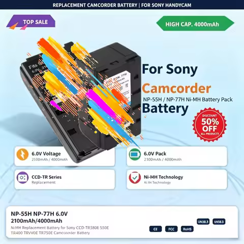 Battery Sony NP-55H NP-77H 6.0V 2100mAh/4000mAh Ni-MH Replacement Battery for Sony CCD-TR380E 550E T