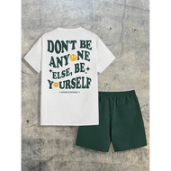 AXEPEAK Men's Slogan Graphic Tee & Shorts Summer Outfit, Streetwear Ready