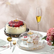 Piring Saji Marble Cake Plate Fruit Dessert Serving Tray Lid Cover