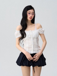 OIOI ESSE เสื้อเชิ้ตแขนพองคอตั้ง OIOI ESSE ทรงเข้ารูป แขนสั้น ปกโปโล ป้องกันรังสียูวี สีพื้น สำหรับผ