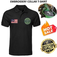 EMBROIDERY SULAM PERAHU KHAS GREEN LOGO GGK SPECIAL FORCES & MALAYSIA FLAG BLACK COLLAR SHIRT