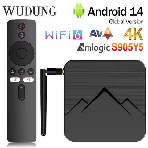 WUDUNG WD05 Android 14 AV1 Smart TV Box Amlogic S905Y5 4G/32G BT TV BOX 2.4G&5G Dual Wifi 6 4K HD Se
