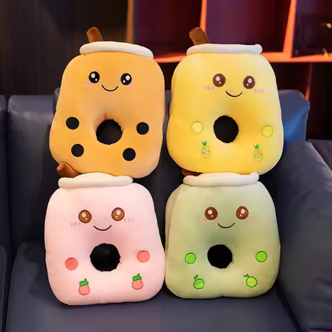 Cartoon Bubble Tea Nap Pillow Plush Toys Funny Boba Plushie Stuffed Fruits Drink Pillow Tube Adorabl
