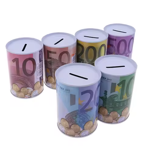 Tinplate Cylinder Piggy Bank Euro Dollar Picture Box Household Saving Money Box Home Decoration Mone