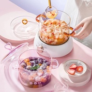 【Hot-Selling】 Pink Soup Pot High Glass Pot High-Value Cookware Transparent Noodle Bowl Soup Spoon Binaural Stew Pots Kitchen Tool