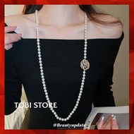 Camellia artificial pearl necklace with stone, 95cm long TB901