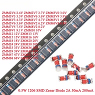 100 Pcs 0.5 W 1206 SMD Voltage Regulator Diode 2V 2.7V 3V 3.3V 3.6V 3.9V 4.7V 5V 5.7V 5.1V 5.6V 6.2V