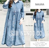 SJM 9001 kemeja long tunik jeans denim lengan panjang wanita atasan fashion muslimah snow acid