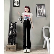 Black stretch flared jeans, women's stretch flared jeans