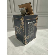 KAYU Medium Box Piggy Bank with Lock Target 3 Million 4 Million 5 Million Unique Wooden Piggy Bank