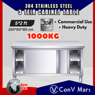 5FT (150cm) 304 Stainless Steel Cabinet Working Table Sliding Door Table Top Workbench Meja Dapur Kerja Kitchen