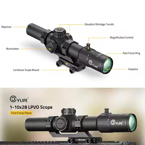 CVLIFE 1-10x28 Rifle Scope First Focal Plane FFP LPVO Scope with Cantilever Mount 34mm Riflescope wi