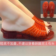 High Heel Fashion New Crystal Shoes Transparent Western Style Slippers Platform Jelly Non-Slip Eleva