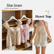 HYERI TOP- she linen floral lace babydoll shirt