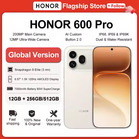 Global Version HONOR 600 Pro 6.57'' AMOLED Snapdragon 8 Elite 200MP OIS Camera 120X Zoom 7000mAh 80W
