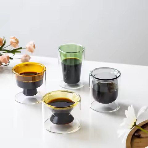 Heat Resistant High Borosilie Glass Double Layered Coffee Tea Cup Ins Sle Wine Glass Tasting Cup Wat