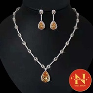 สร้อยคอผู้หญิง ชุดเช็ทพร้อมต่างหู เพชรสวิช 3AAA เครื่องประดับเจ้าสาวสุดหรู ใส่ออกงานสวยจริง #นพคุณห้