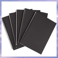 (JMTI) 5Pcs A5 Black Spiral Notebook Blank Sketchbook Unruled Journal Pack Thick Blank Paper 50 Shee