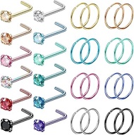 28 PCS Nose Rings Hoops L Shaped Nose Ring Set Nose Rings Studs for Women Men Cubic Zircon Nose Pier