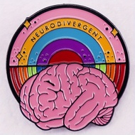 "neurodivergent" Letter Brooch Pins Colored Brain Emblem Autism Pride Chest Needle