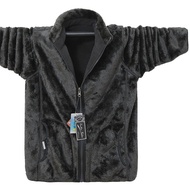 Jaket Bulu Polar Tebal Dilapisi Bulu Lelaki Jaket Bulu Boleh Balik Saiz Besar Baju Panas Musim Gugur