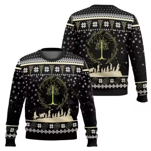 Lord of The Ring Xmas Ugly Merry Christmas Cartoon Men Women Long Sleeved T-shirt Christmas Gift Swe