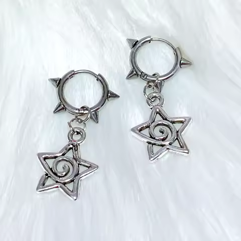 Fashion Cute Star Swirl Earrings Gothic Charms Rivet Earrings for Women Punk Grunge Jewelry Vintage 