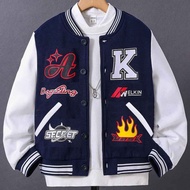 KLIKEN ID Unisex Children's Varsity Baseball Jacket (1th - 12th) K Scret LOGO (CUSTOMIZED INITIALS C