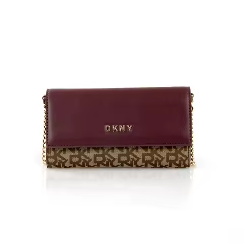 DKNY Printed Monogram Womens Chain Crossbody Bag Gold Hardware Logo Flap Closure Multi Card Slots Co