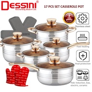 DESSINI Stainless Steel Casserole Cookware Set Periuk Kuali Induction Pot Set 16cm/18cm/20cm Pot 24c